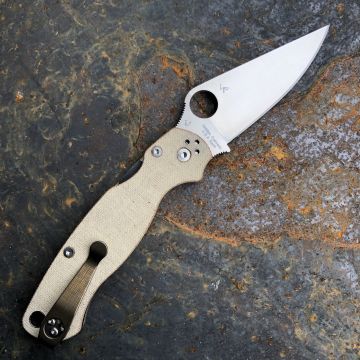 Spyderco Paramilitary 2(PM2) Brown Canvas Micarta Scales Satin Cru-Wear Blade Folding Knife